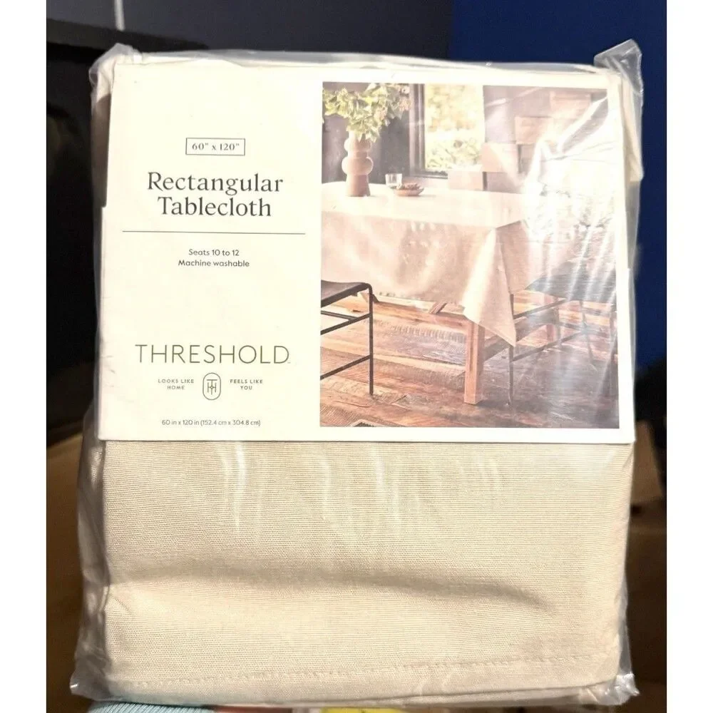 Threshold 120” x 60” Natural Solid Tablecloth Farmhouse Cotton Rectangle NEW
